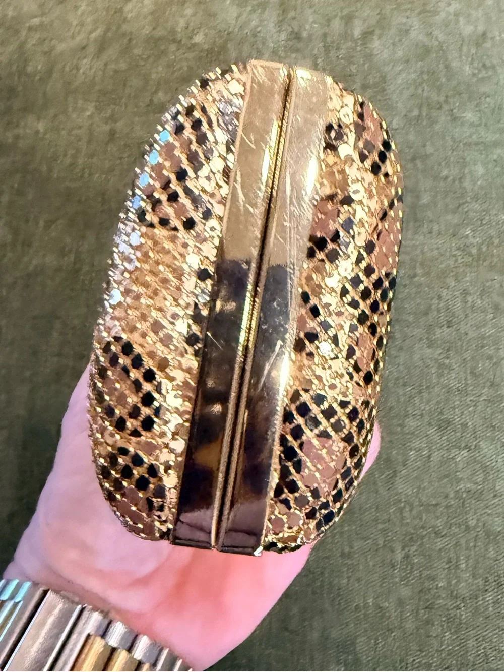 Gold and Black Chainmail Leopard Clutch - Women's Evening Bag